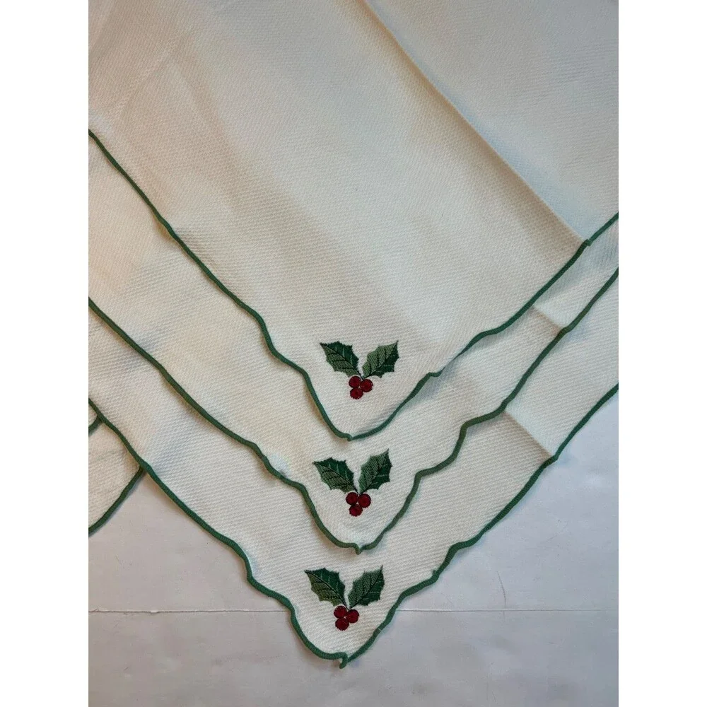 6 Embroidery Luncheon Napkins Christmas Napkins Holly Berries 17x15